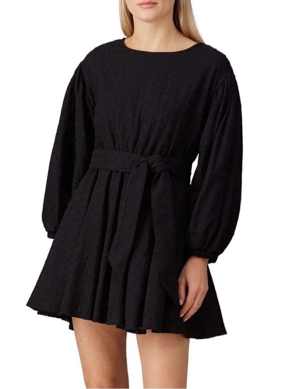 The Andamane Doina Mini Black Eyelet Long Sleeve Dress